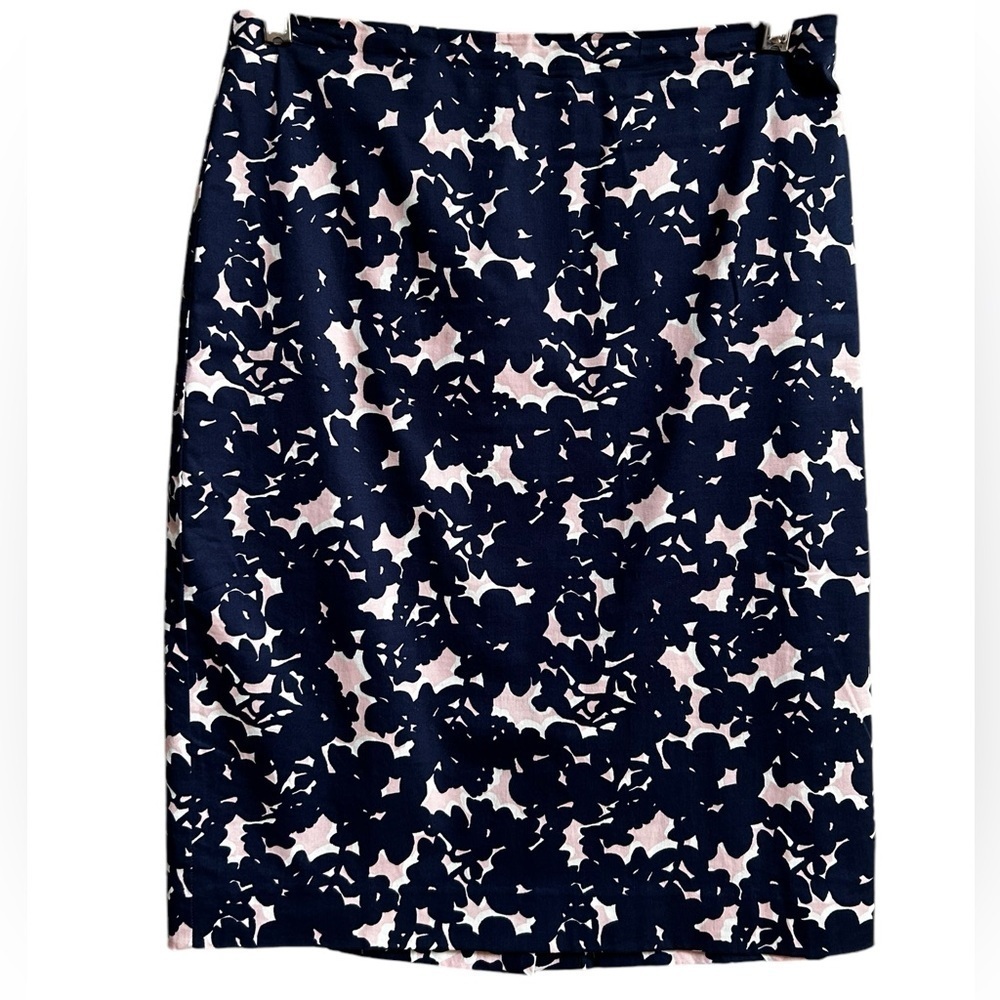 Talbots Navy Blue And Pink Floral Cotton Pencil Skirt Size 4